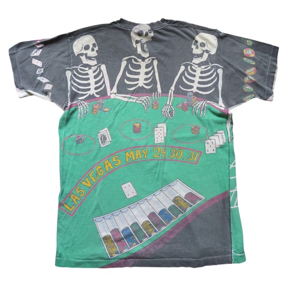 Liquid Blue Vegas Dead Tour 92 All Over Print Skeleton Gambling T Shirt Large - Picture 5 of 8